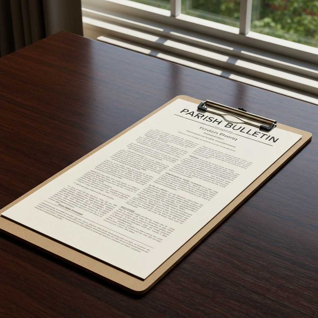Parish bulletin on a desk